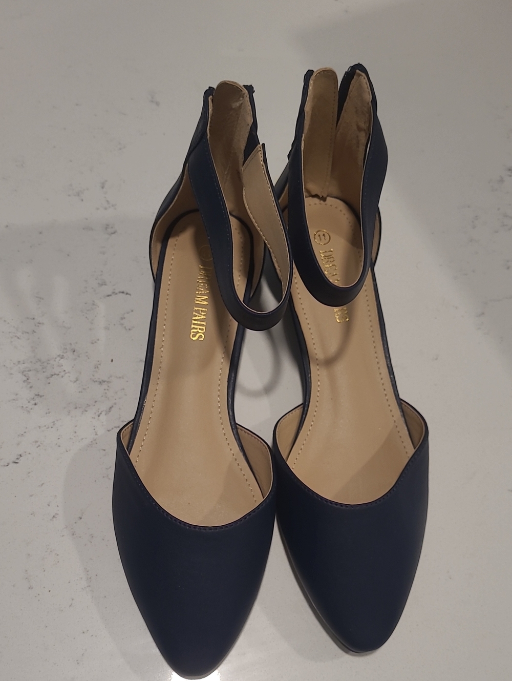 Women’s Navy Pointed D'Orsay Flats with Ankle Strap